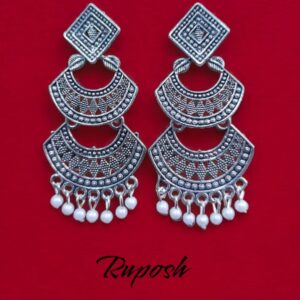 Party Wear Embellished Silver Jumka