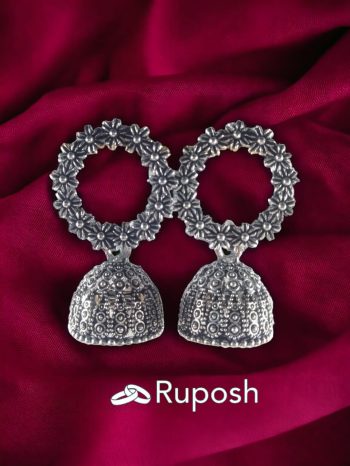 shining jewel traditional oxidized silver plate earring oxidized jhumka